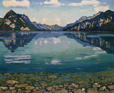 Thunersee met Reflectie, 1904 door Ferdinand Hodler