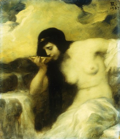 Een nimf drinkend bij een bron, 1907 door Ferdinand Keller
