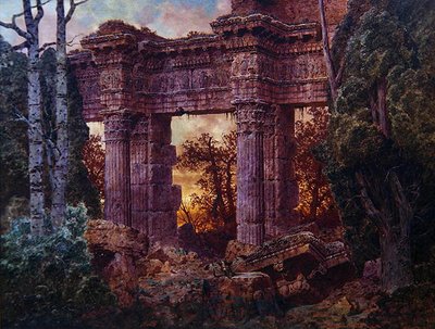 Romeinse ruïne bij schemering door Ferdinand Knab