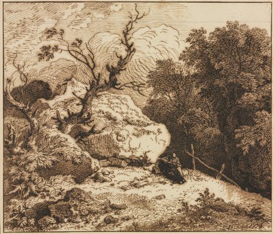 Kluizenaar in een bebost landschap door Ferdinand Kobell