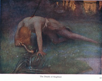 De dood van Siegfried, illustratie uit The Stories of Wagners Operas, uitgegeven door George Harrap & Co Ltd 1932 door Ferdinand Lecke