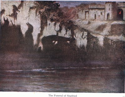 De begrafenis van Siegfried, illustratie uit The Stories of Wagners Operas, uitgegeven door George Harrap & Co Ltd 1932 door Ferdinand Lecke