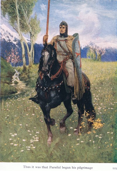 Zo begon Parsifal zijn pelgrimstocht, illustratie uit The Stories of Wagners Operas, uitgegeven door George Harrap & Co Ltd 1932 door Ferdinand Lecke
