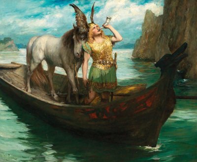 Siegfrieds reis naar de Rijn. De schemering van de goden. Zanger Hubert Leuer als Siegfried, 1908 door Ferdinand Leeke