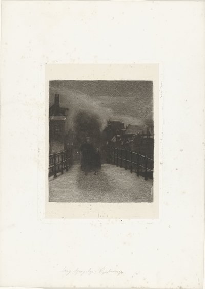 Oude vrouw met kind op een brug door Ferdinand Oldewelt (signed by artist)