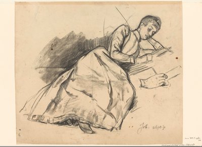 Jonge vrouw lezend op een sofa door Ferdinand Oldewelt