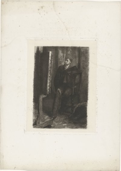 Portret van een kunstenaar staand achter de ezel door Ferdinand Oldewelt