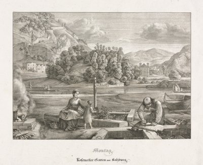 Zeven uitzichten in Salzburg en Berchtesgaden: Maandag: Rosenecker-tuin Salzburg, 1823 door Ferdinand Olivier