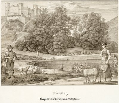 Dinsdag: Het Kasteel van Salzburg Gezien vanuit het Zuiden door Ferdinand Olivier