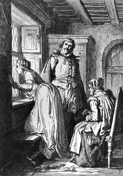 Klaerchen wacht op Egmont, illustratie voor Egmont, tragedie door Johann Wolfgang von Goethe (1749-1832), houtsnede naar tekening door Ferdinand Rothbart (1823-1899) door Ferdinand Rothbart
