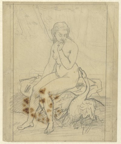 Zittende Leda met de zwaan door Ferdinand Roybet