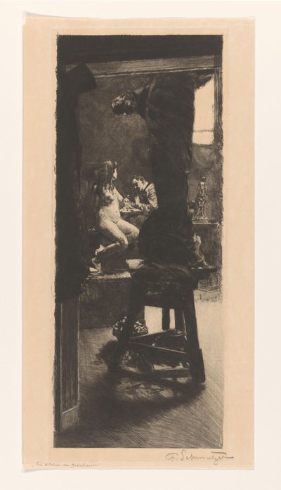 In het atelier van de beeldhouwer door Ferdinand Schmutzer (signed by artist)