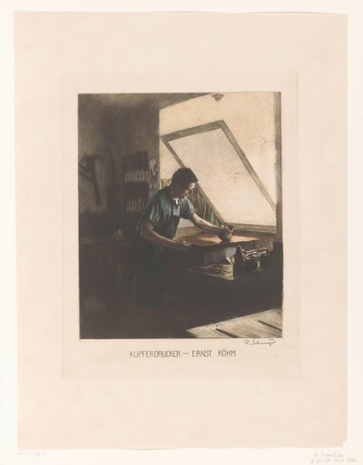 Portret van de drukker Ernst Röhm door Ferdinand Schmutzer (signed by artist)