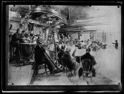 Orkestrepetitie van de Weense leden van een filharmonisch orkest door Ferdinand Schmutzer
