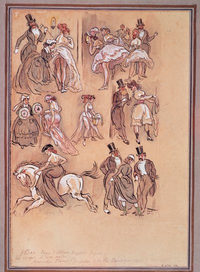 Tweede Franse Keizerrijk: modeplaat voor dansers, ruiter en elegante heren door Ferdinand Sigismund Bac