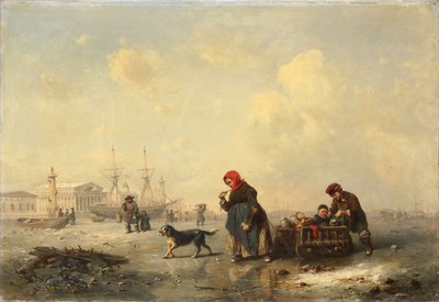 Neva in Sint-Petersburg in de winter, 1844 door Ferdinand Theodor Hildebrandt