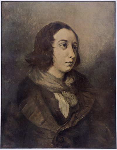 Portret van George Sand (Aurore Dupin, Barones Dudevant) (1804-1876) door Delacroix. door Ferdinand Victor Eugene (after) Delacroix