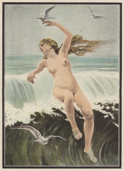 Golven en meeuwen door Ferdinand Victor Eugene (after) Delacroix