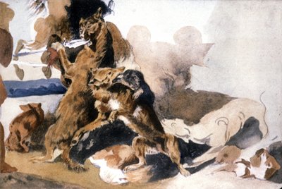 Wolven door Ferdinand Victor Eugene (after) Delacroix