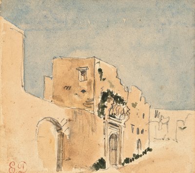Een Marokkaans gebouw door Ferdinand Victor Eugene Delacroix