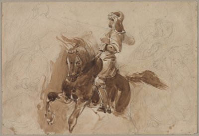 Gepantserde figuur te paard (recto), ca. 1828 door Ferdinand Victor Eugene Delacroix