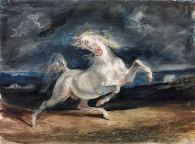 Paard geschrokken door bliksem door Ferdinand Victor Eugene Delacroix