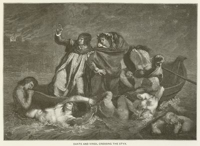 Dante en Virgil steken de Styx over door Ferdinand Victor Eugene Delacroix