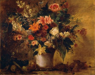 Bloemen en Fruit door Ferdinand Victor Eugene Delacroix