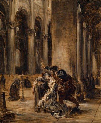 Gretchen in de kathedraal, ca. 1850 door Ferdinand Victor Eugene Delacroix