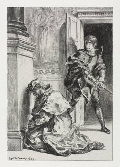 Hamlet: Hamlet probeert de koning te doden, 1843 door Ferdinand Victor Eugene Delacroix