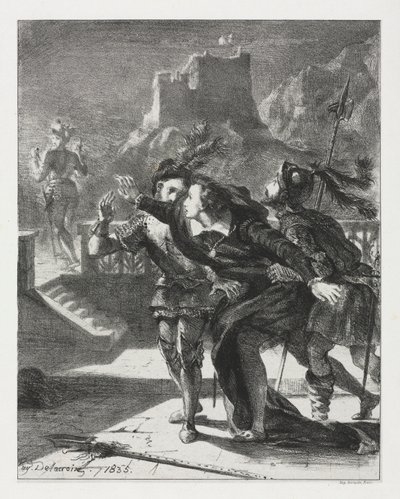 Hamlet: Hamlet haast zich om de geest van zijn vader te volgen, 1835 door Ferdinand Victor Eugene Delacroix