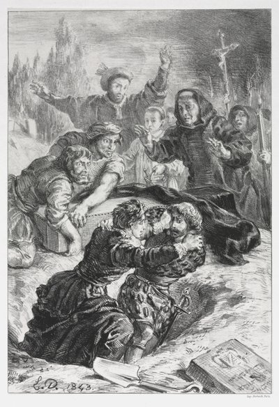 Hamlet: Hamlet en Laertes in het graf van Ophelia, 1843 door Ferdinand Victor Eugene Delacroix