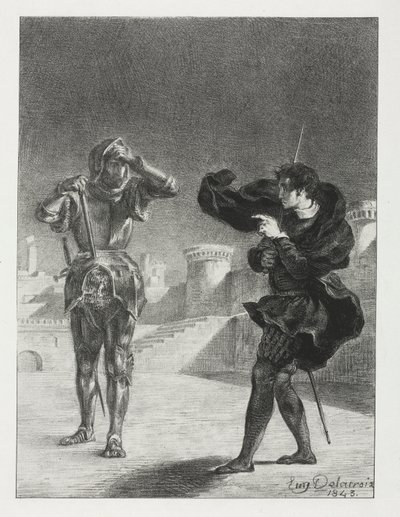 Hamlet: De Geest op het Terras, 1843 door Ferdinand Victor Eugene Delacroix