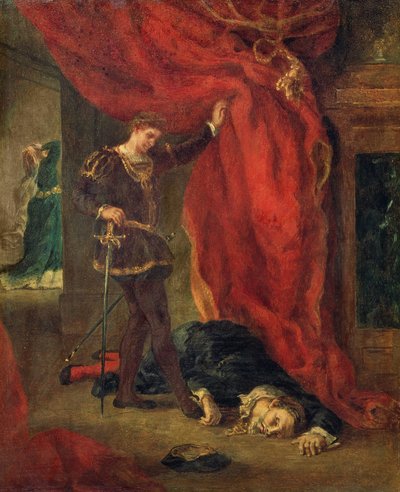 Hamlet voor het lichaam van Polonius door Ferdinand Victor Eugene Delacroix
