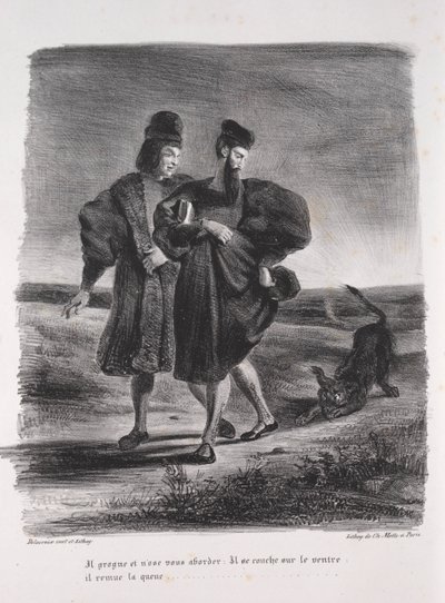 Illustraties voor Faust: Faust, Méphistophélé en de barbet, 1828 door Ferdinand Victor Eugene Delacroix