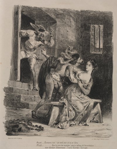 Illustraties voor Faust: Faust in de gevangenis van Marguerite door Ferdinand Victor Eugene Delacroix