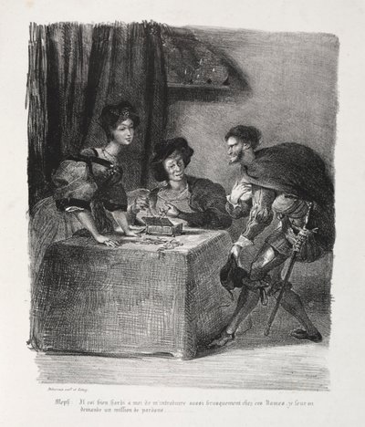 Illustraties voor Faust: Méphistophélés is bij Marthe, 1828 door Ferdinand Victor Eugene Delacroix