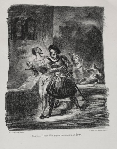 Illustraties voor Faust: Mefistofeles en Faust vluchten na het duel door Ferdinand Victor Eugene Delacroix