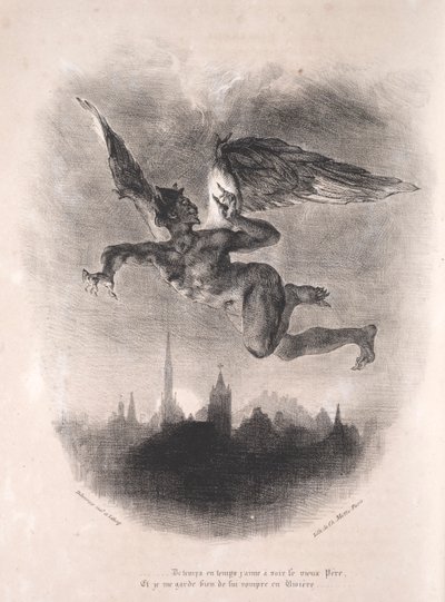 Illustraties voor Faust: Méphistophélès in de lucht, 1828 door Ferdinand Victor Eugene Delacroix