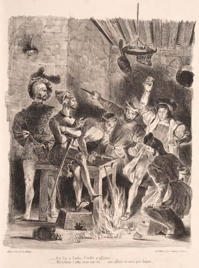 Illustraties voor Faust: Méphistophélès in de taverne van de studenten, 1828 door Ferdinand Victor Eugene Delacroix