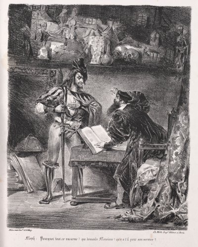 Illustraties voor Faust: Méphistophélès bezoekt Faust door Ferdinand Victor Eugene Delacroix