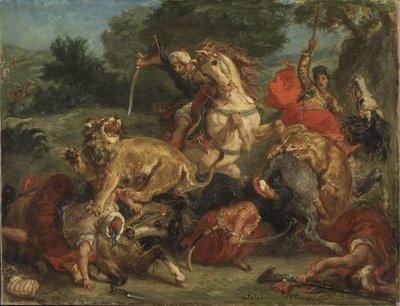 De leeuwenjacht door Ferdinand Victor Eugene Delacroix