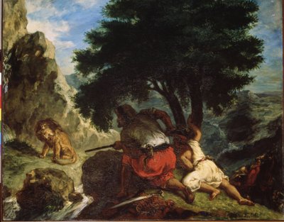 De leeuwenjacht in Marokko door Ferdinand Victor Eugene Delacroix