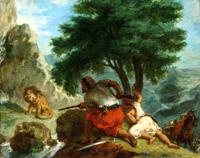 Leeuwenjacht in Marokko, 1854 door Ferdinand Victor Eugene Delacroix