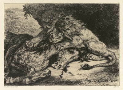Leeuw die een paard verslindt, 1844 door Ferdinand Victor Eugene Delacroix