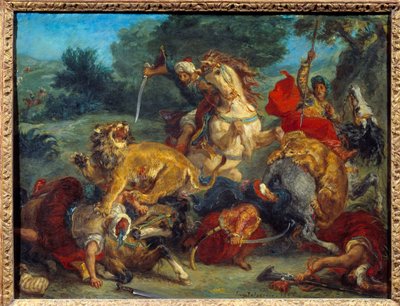 Leeuwenjacht door Ferdinand Victor Eugene Delacroix