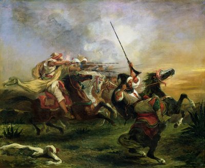 Marokkaanse ruiters in militaire actie, 1832 door Ferdinand Victor Eugene Delacroix
