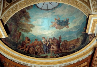 Orpheus komt de nog wilde Grieken politiseren en de kunsten van vrede onderwijzen Fresco door Eugene Delacroix (1798-1863) decoratie van de koepel van de Nationale Assemblee bibliotheek (Palais Bourbon) 1843 Parijs door Ferdinand Victor Eugene Delacroix