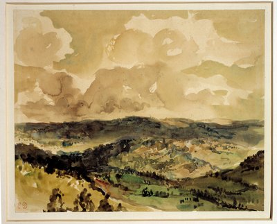 Panoramisch uitzicht op beboste heuvels rond Croze. Aquarel door Eugene Delacroix door Ferdinand Victor Eugene Delacroix
