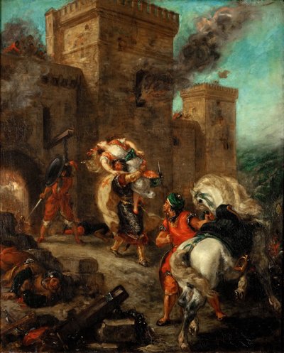 Rebecca verkracht door een Tempelier tijdens de plundering van het kasteel Frondeboeuf door Ferdinand Victor Eugene Delacroix